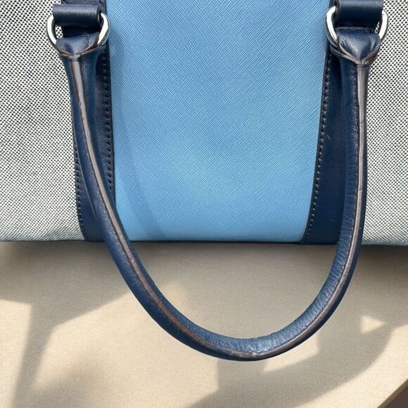 Michael Kors Hamilton Mono Stripe Canvas/Leather Satchel - Navy & Light Blue - Picture 8 of 11